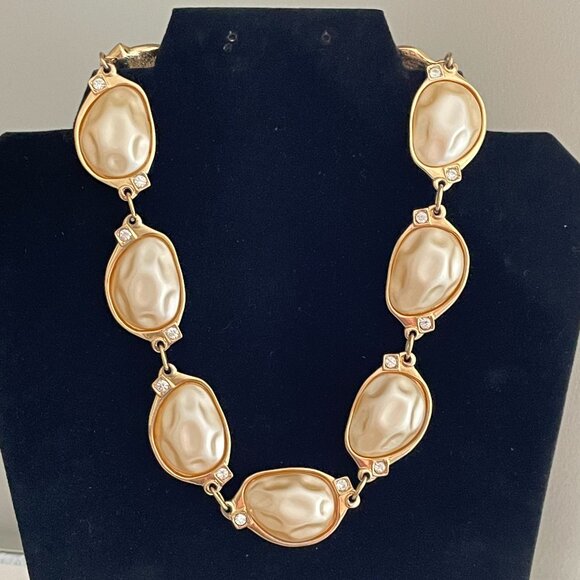 Vintage Champagne Mabe Pearl Gold and Rhinestone Choker Necklace - Picture 1 of 4